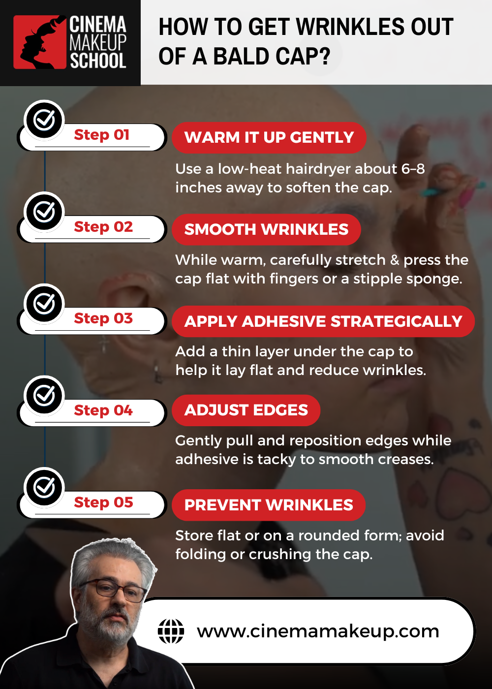 get wrinkles out of a bald cap